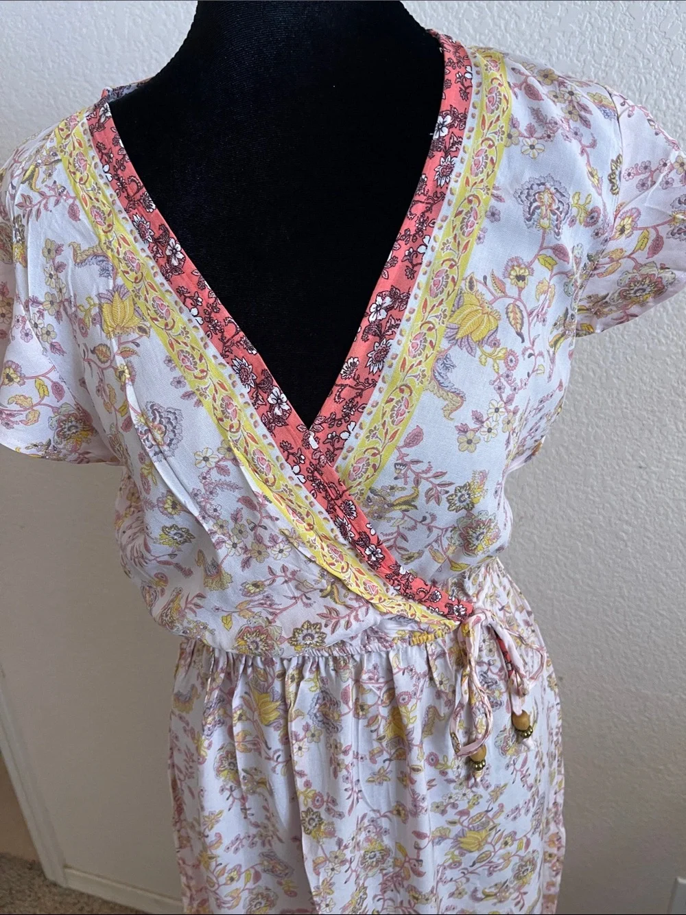 Boho Wrap Maxi Dress in Light Pink and Yellow - Picture 3 of 6